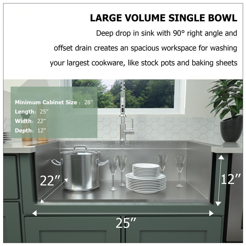 Évier à lessive durable en acier inoxydable avec cuve simple profonde et ensemble d'installation complet