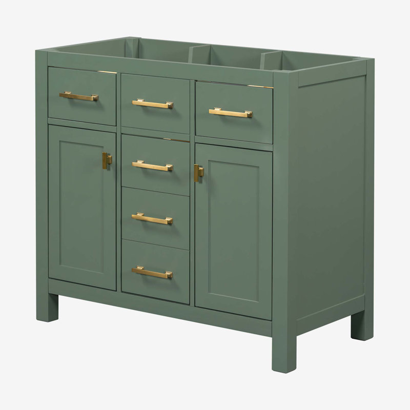 36" Green Solid Wood Bathroom Vanity Cabinet with Gold Hardware