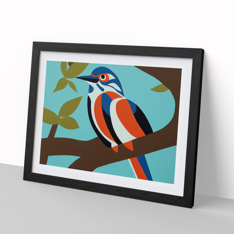 Kingfisher Bird Abstract Vol.2 - Single Picture Frame Print, 34cm H x 46cm W x 2cm D, Black