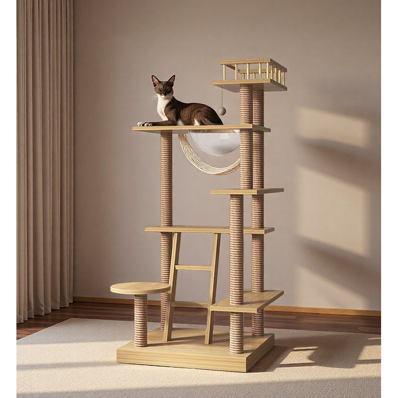 Structure d'escalade en bois massif 59 pouces, Beige
