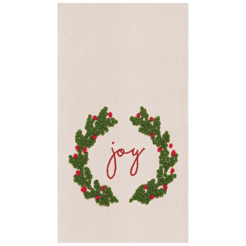 Serviette de cuisine en coton brodé Joy Wreath