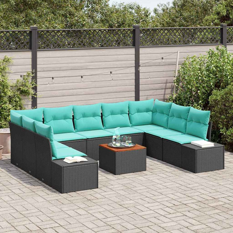 Ensemble de canapé de jardin vidaXL 10 pièces noir et turquoise