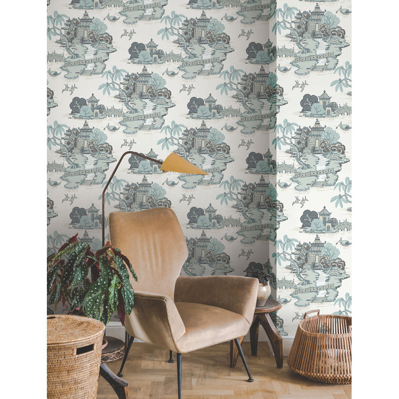 Pagoda And Sampan Scenic Vinyl Wallpaper Roll, Seamist