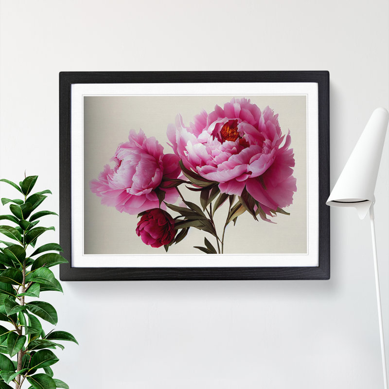 Electrifying Peonies - Single Picture Frame Print, Black , 46cm H x 64cm W x 2cm D