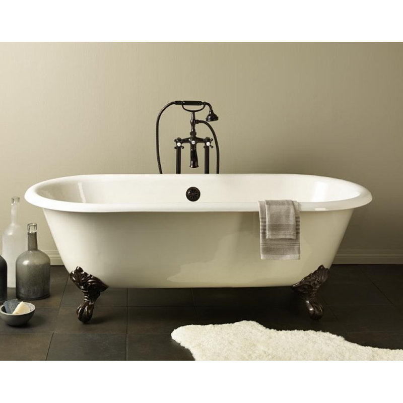 Baignoire de trempage sur pattes 61 po x 31 po Janade, Bronze antique, Intérieur et extérieur blancs