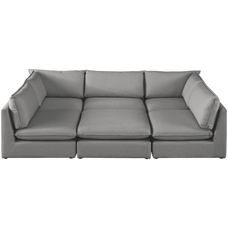 Canapé modulaire symétrique de 120 po de largeur Tupman, Tissu gris texturé en lin