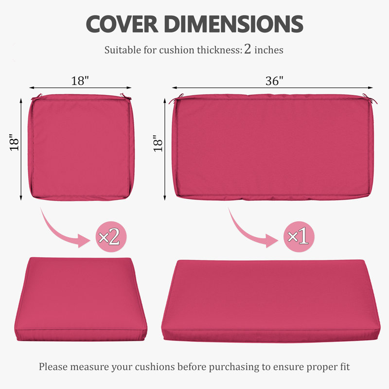 Cartert 3Pcs Outdoor Cushion Cover Set And Patio Seat Cushion Covers, Only Covers, Raspberry Pink