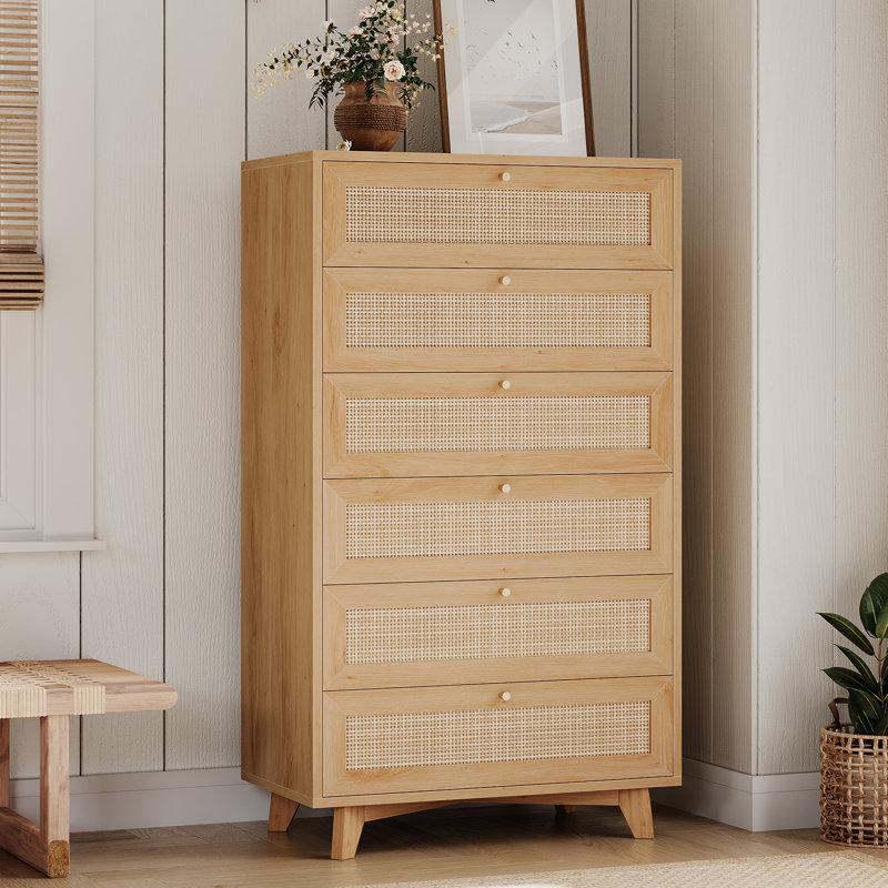 Commode 6 tiroirs en rotin