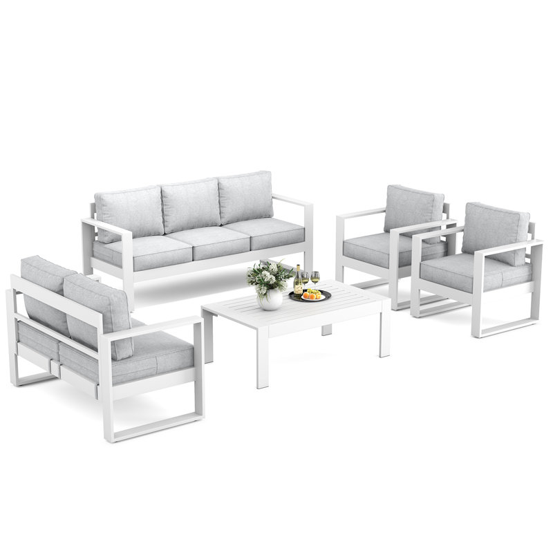 Standalone Product 7 - Person Patio Conversation Set with Cushions, Light Gray /White