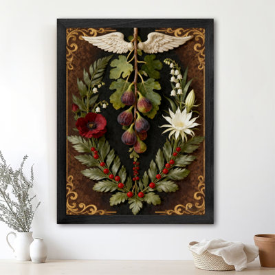 Black Framed Vintage Fig surrounded by flowers and plants Wall Art Retro Style Framed Prints
