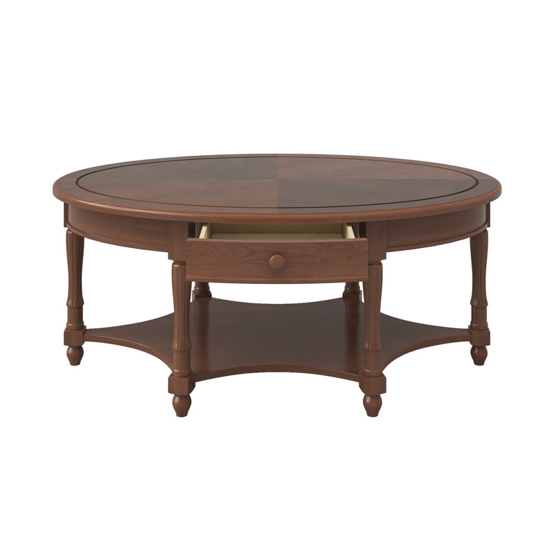 Table basse vintage rétro avec tiroir et tablette de rangement, Noyer foncé
