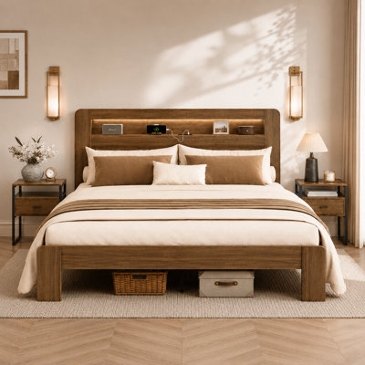 Modern Farmhouse Bed Frame With Led Lights
