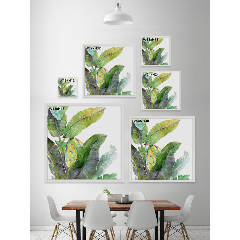 Banana Leaves One par Evelia - reproduction d'art sur papier encadrée, H 18 po x l 18 po x P 1,5 po