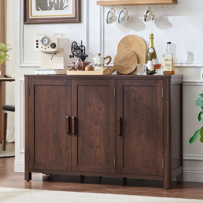 Sideboard Buffet Cabinet With Storage, 46" Arc-Shaped Credenza With 3 Doors & Adjustable Shelves, Mid Century Modern Coffee Bar Cabinet For Kitchen, Living Room, Entryway