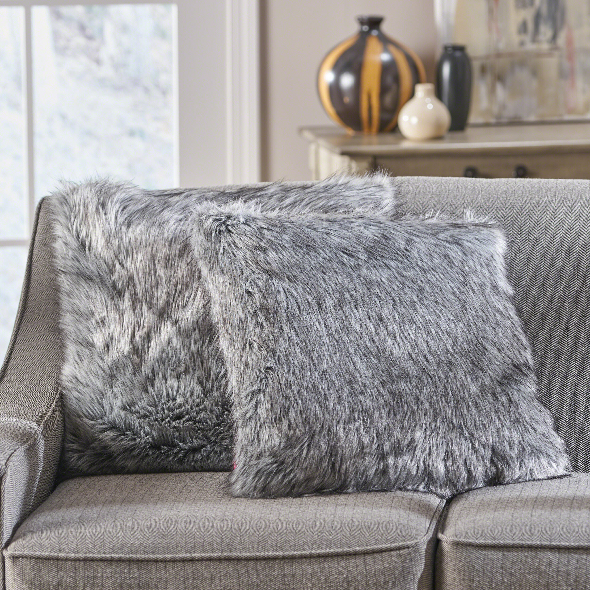 Hamblen Furry Square Pillow Cover & Insert Greyleigh Teen Color: Dark Gray/Light Gray