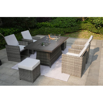 Karen Rectangular 6 - Person 71" Long Fire Pit Table Dining Set With Cushions