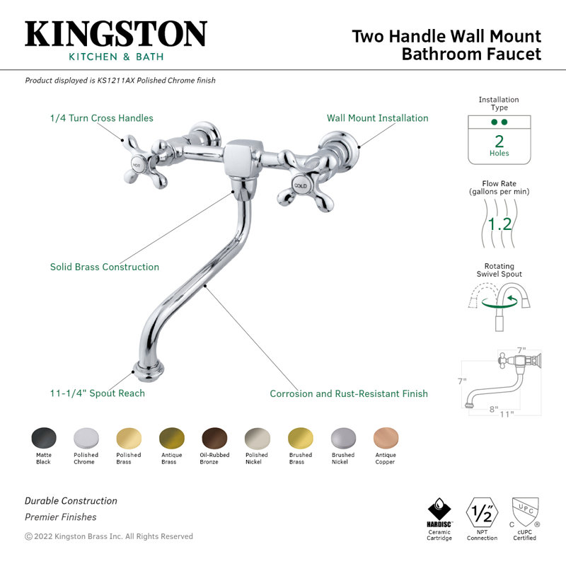 Heritage Polished Nickel Wall Mount Bathroom Faucet