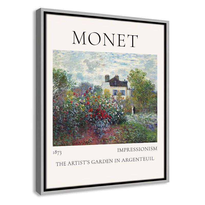 Artists Garden in Argenteuil Print by Claude Monet, No, 21.5" H x 17.5" W x 2" D, Silver Floater Frame
