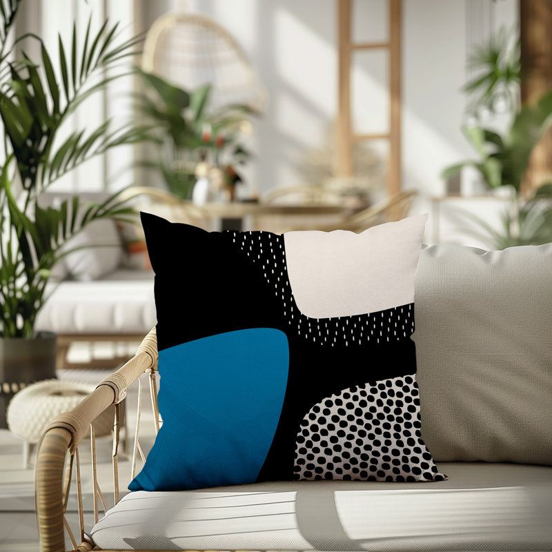 Coussin carré intérieur / extérieur pia, H 19 po x l 19 po, Turquoise / noir / blanc cassé