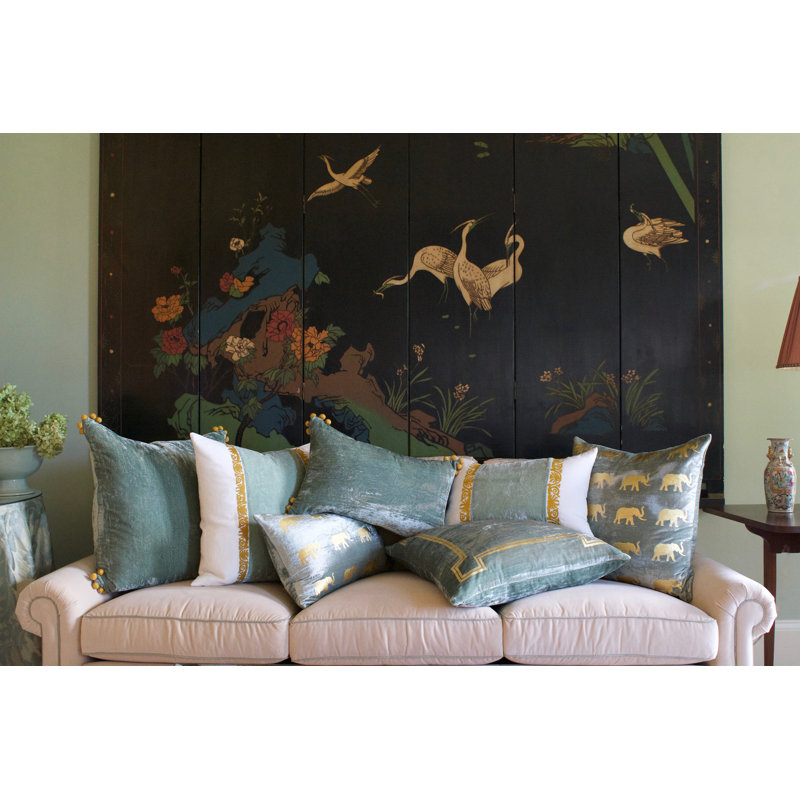 Meru Animal Print Feather Throw Pillow, Sea Foam