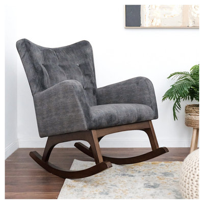 Chaise berçante en bois massif Alistair avec tissu résistant aux taches brun ou gris foncé