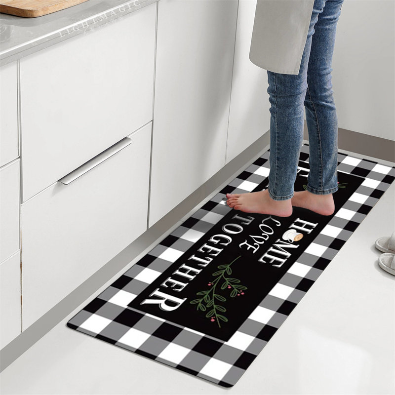 Aphroditi Checkered Polyester Water Resistant Anti-Fatigue Non-Skid Kitchen Mat