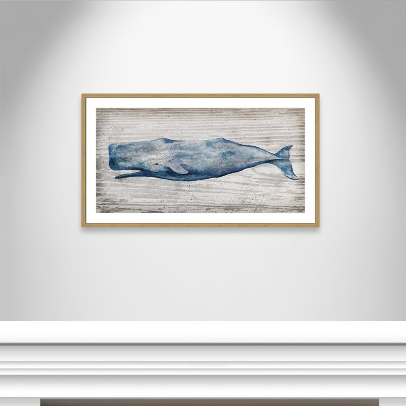 Brannen Blue Whale - Picture Frame Print, Picture Framed Paper, 23.5" H x 41.5" W, Natural Slim
