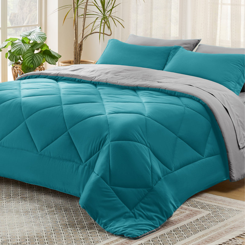Best Seller Bedsure Comforter Set Reversible Bedding for All Seasons-89GSM, King Comforter + 4 Additional Pieces, Slate Blue