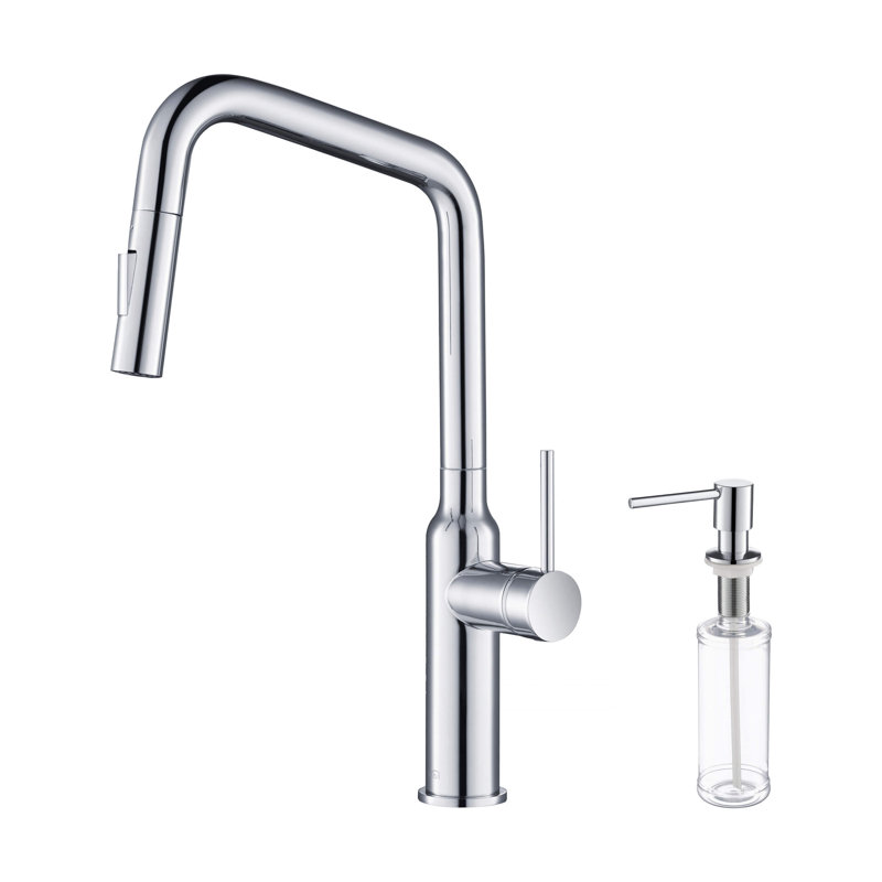 KIBI Macon Pull Down Kitchen Faucet, Chrome, With Soap Dispenser