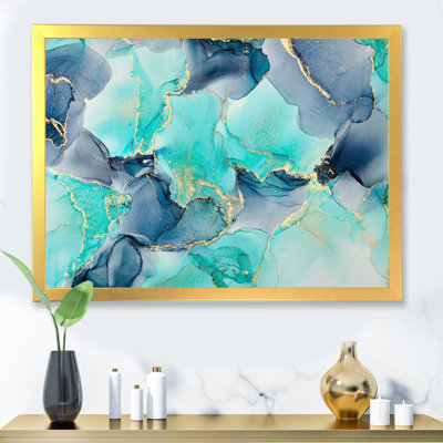 " Turquoise Luxury Abstract Fluid Art IV " Painting Print
