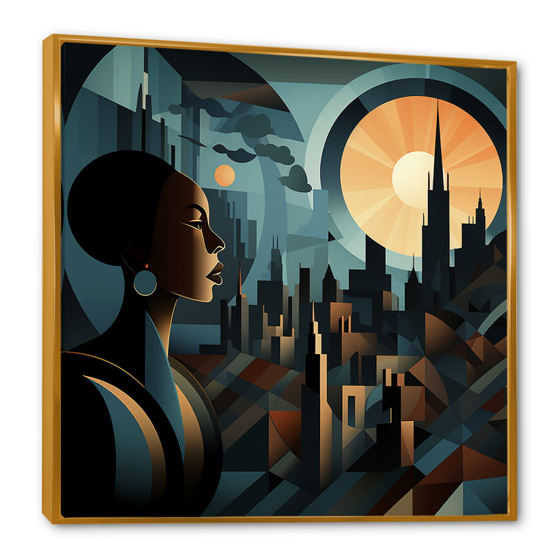 Portait Harlem Renaissance II - art mural afro-américain, Cadre flottant doré, 30" H x 30" W