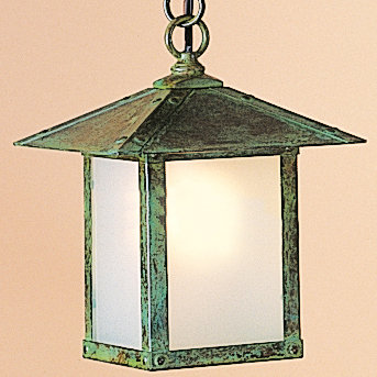 Lanterne suspendue d'extérieur 1 lumière McLoud, Vide, Vert-de-gris patine, Givré