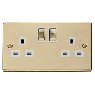 Polished Brass 2 Gang 13A DP Ingot Twin Double Switched Plug Socket