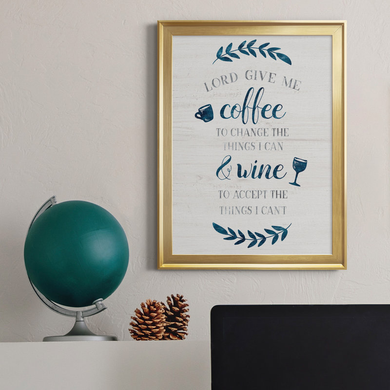 «Coffee and Wine», art textuel sur toile, Cadre doré, H 22,5 po x l 30,5 po x P 1,5 po