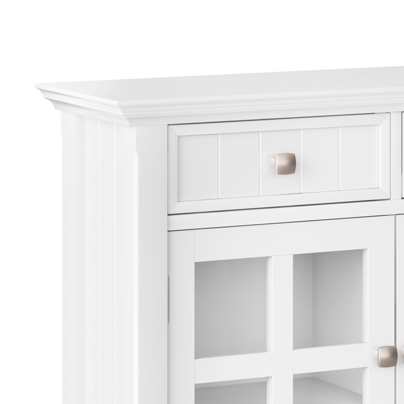 Simpli Home Acadian 36"W Solid Wood 2-Shelf Entryway Storage Cabinet with Glass Doors and 2 Drawers