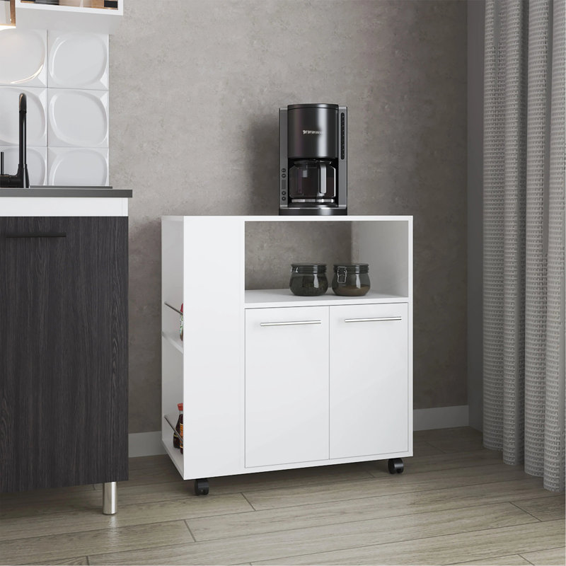 Chariot de cuisine avec tablette pour micro-ondes et rangement ouvert, Blanc