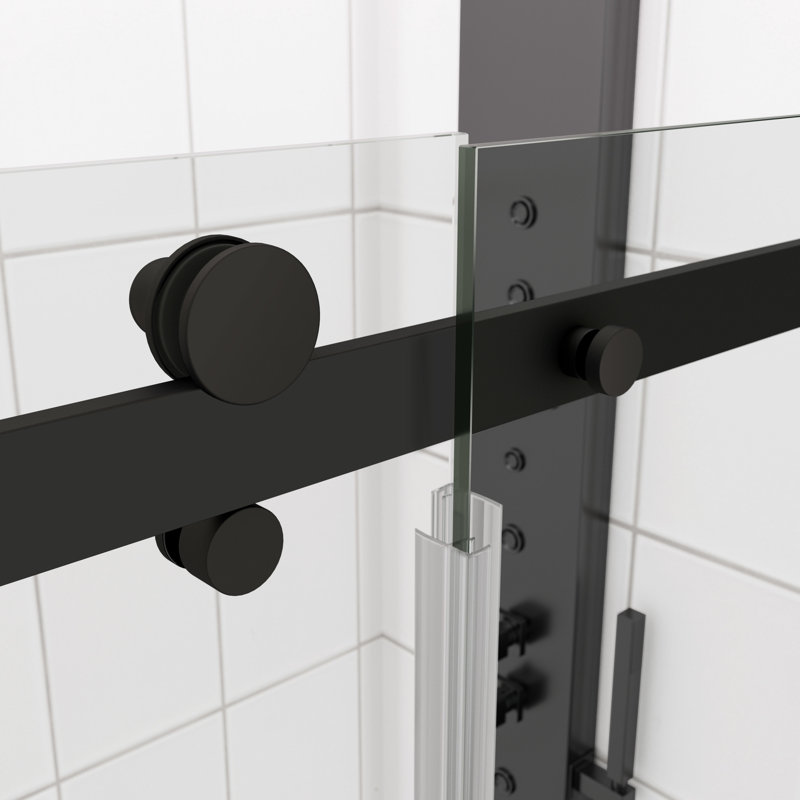 Bathtub Sliding Shower Door, 5/16" Tempered Glass, Matted Black Finish, Stable System Clear Black, Performance