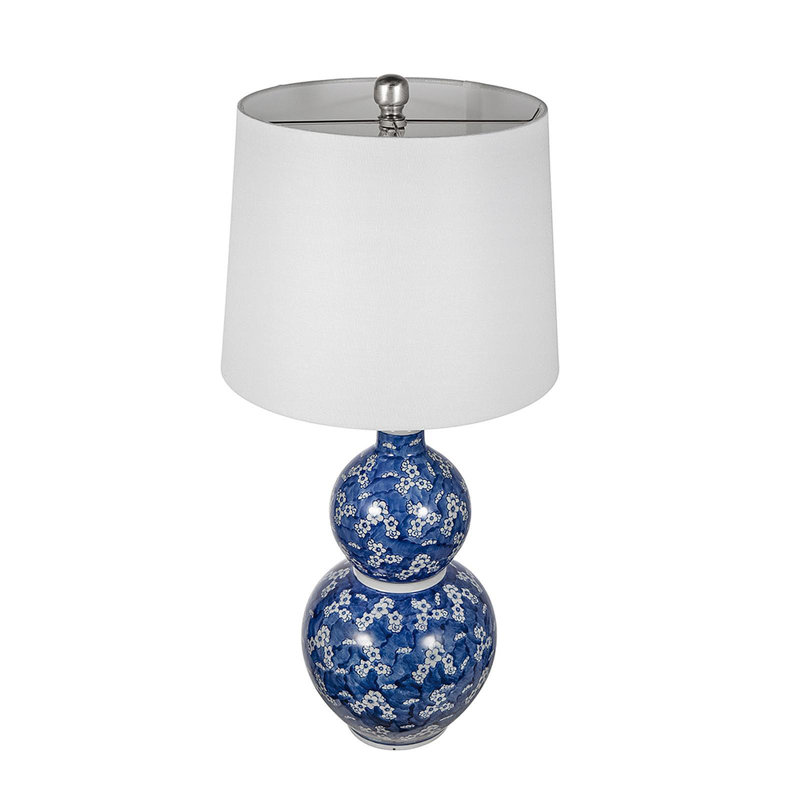 D13x25.7" Blue And White Round Two-Tiered Ceramic Vase Lamp