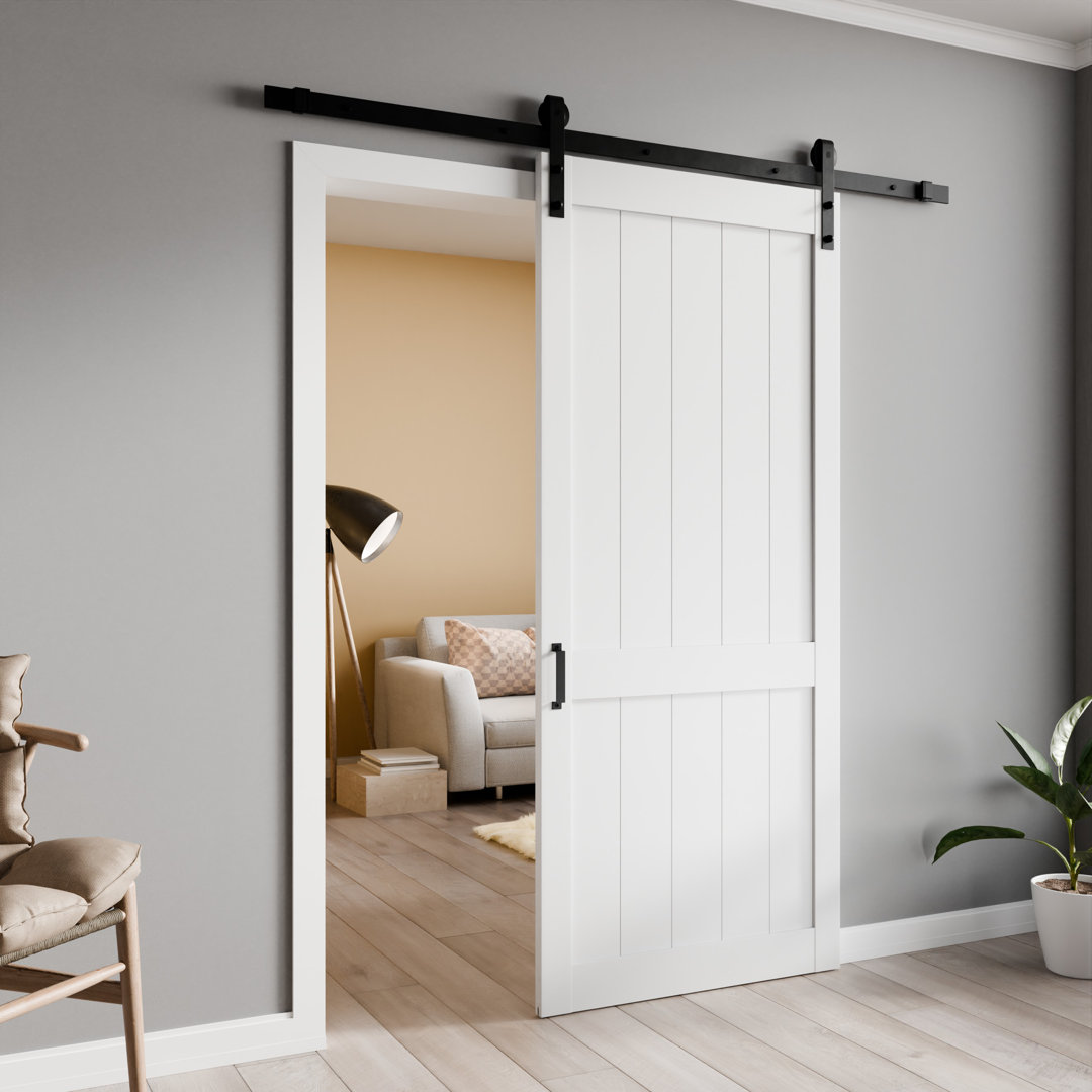 ANZZI Heavy Duty Sturdy Wood Single Sliding Barn Door - Space-Saving Solution - Solid Core MDF And PVC - Knockdown Design - Hardware Kit Included ANZZI