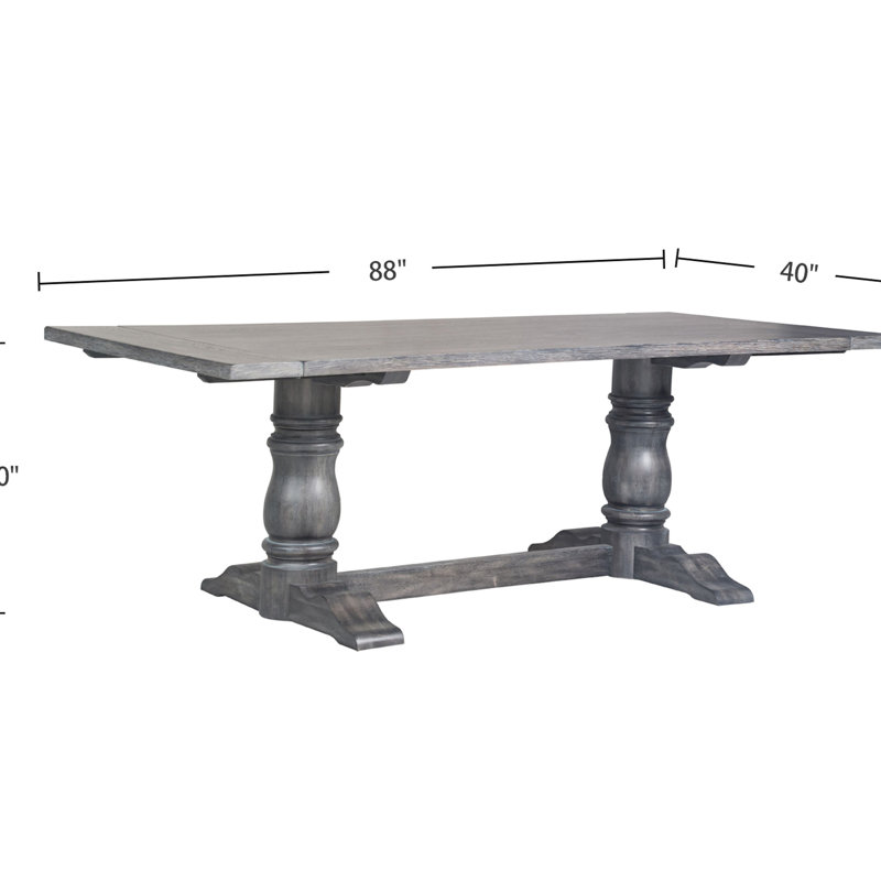 Table de salle à manger rectangulaire à tréteaux, piédestal double tourné, 70 mm d'épaisseur, gris antique, pour base avec plateau épais, 6 sièges