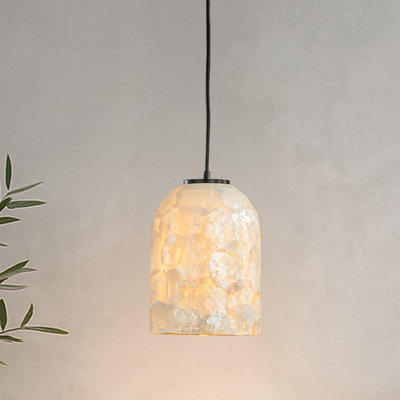 1-light 7'' Modern Farmhouse Natural Capiz Seashell Single Pendant Light Coastal Cylinder Hanging Light For Kitchen And Dining Room				