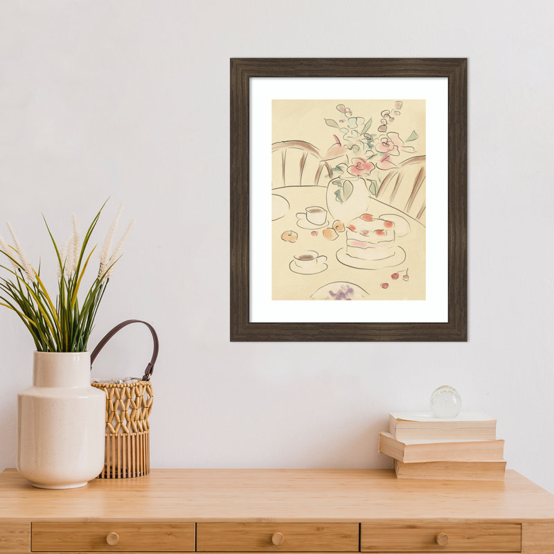 «Tea and Roses» par Katharina Puritscher, impression sur bois encadrée, H 18 po x l 15 po, Grain de bois rayé chocolat