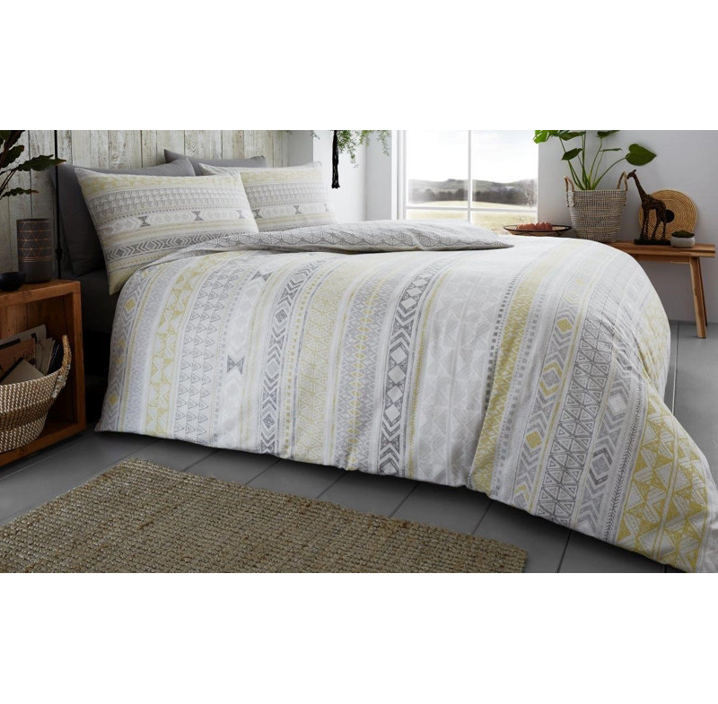 Striped Duvet Cover Set with Pillowcases Included, Double - 2 Standard Pillowcases, Grey