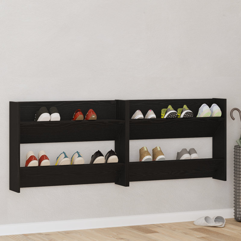 Wall Shoe Cabinets With Shelf 2 Pcs Engineered Wood, Black Oak 