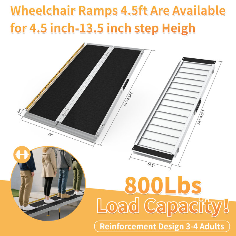 Rampe pliante en aluminium pour fauteuil roulant, capacité de poids de 800 lb, rampe de mobilité portable, 54"