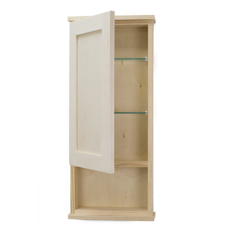 Solid Wood Wall Mounted Bathroom Cabinet, Unfinished, 25.5" H x 15.25" W x 4.25" D
