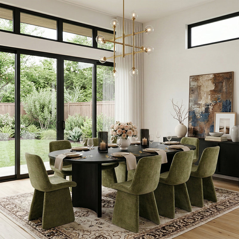 Ensemble de table de salle à manger moderne 79 "pour 8 personnes avec chaises rembourrées Modern, Vert