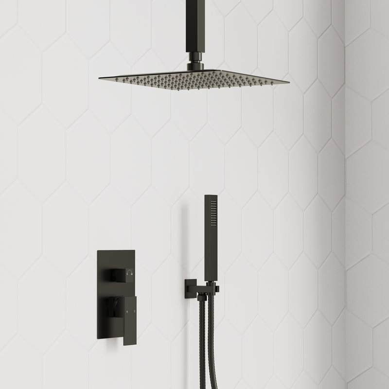 10" High Pressure Rainfall Shower System, Ceiling Mount Shower Faucet Set with Handheld Spray, Matte Black, 2.0
