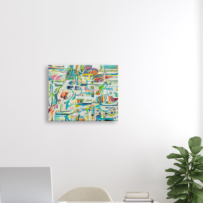 Mouvement courbe bleu et vert Chaos, Giclée encadrée noir minuit, H 16 po x l 20 po