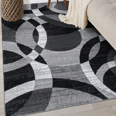 Mehul Woven Geometric Gray/Black/Ivory Area Rug - Modern Abstract Polypropylene Carpet for Living Room, Bedroom, Entryway, or Dining Room